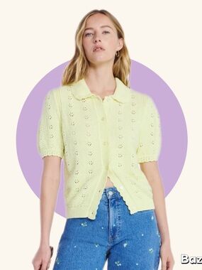 NWT Lemon Yellow Pointelle Cotton Cardigan/ Top